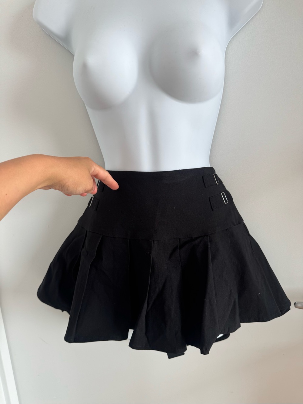 Fashion Nova Black Pleated Mini Skirt with Side Buckles